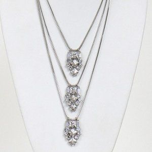 BIJOU Shiny Silver 3-Layered Glass Stone Chain Necklace – 26"
